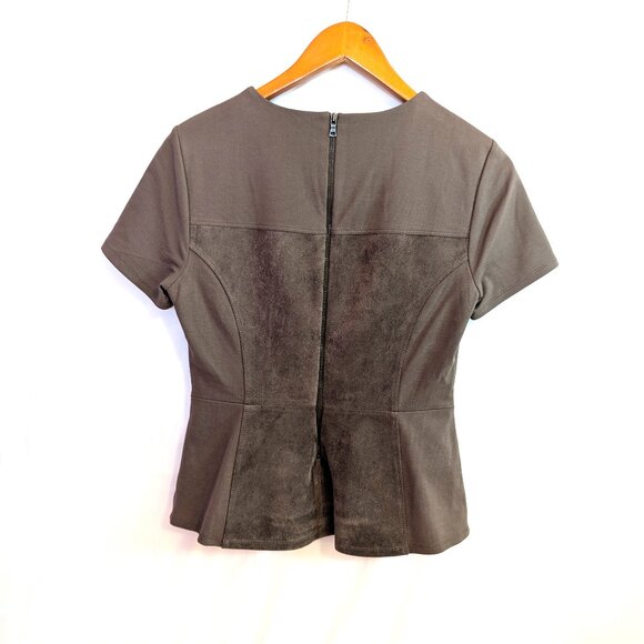 BCBGMAXAZRIA | Brown Denna Faux Suede Corset Style Peplum Top Brown | Size Small - Picture 6 of 11
